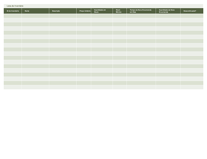 Lista de inventário Lista de inventário
