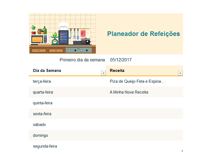 Planeador Semanal de Refeições Planeador Semanal de Refeições