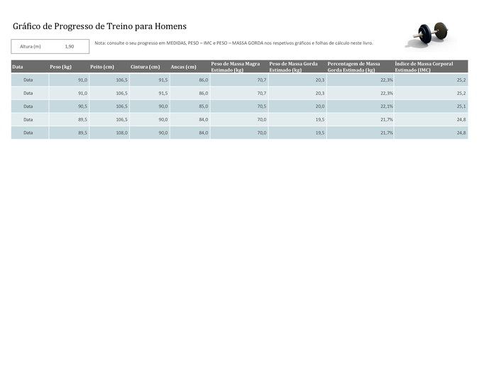 Gráfico de progresso de treino para homens (métrico) Gráfico de progresso de treino para homens (métrico)
