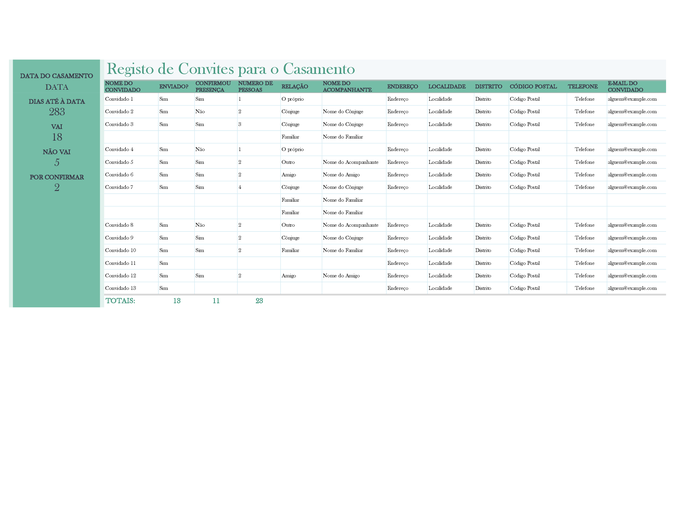 Registo de convites para o casamento Registo de convites para o casamento