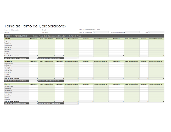 Folha de Ponto de Colaboradores (diária, semanal, mensal e anual) Folha de Ponto de Colaboradores (diária, semanal, mensal e anual)