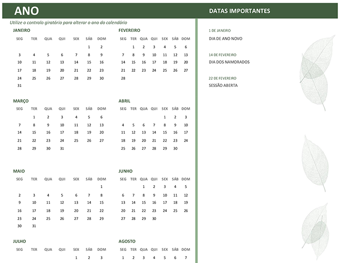Calendário empresarial (qualquer ano, de segunda-feira a domingo) Calendário empresarial (qualquer ano, de segunda-feira a domingo)