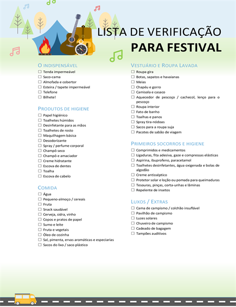 Lista de verificação para festival Lista de verificação para festival
