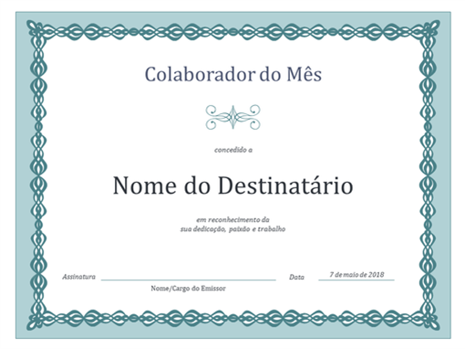 Certificado de Colaborador do Mês (elos azuis) Certificado de Colaborador do Mês (elos azuis)