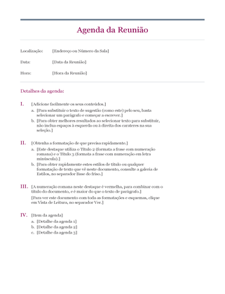 Agenda de reunião clássica Agenda de reunião clássica