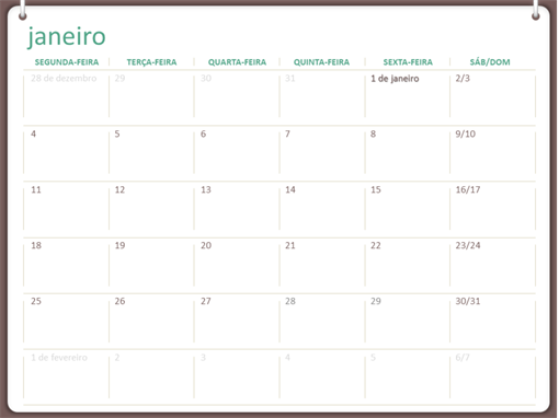 Calendário de 2018 (segunda-feira a domingo, design de dois anéis)
