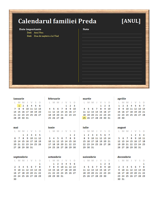 Calendar de familie (orice an, l-d) Calendar de familie (orice an, l-d)