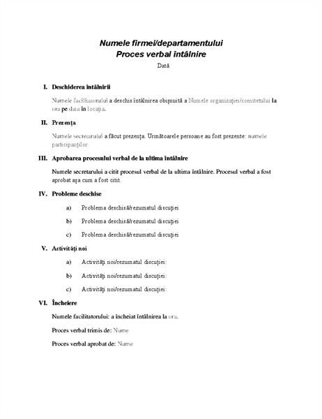 Proces verbal întâlnire formală Proces verbal întâlnire formală