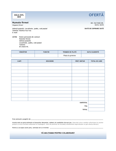 Ofertă de servicii (proiectare Gradient albastru) Ofertă de servicii (proiectare Gradient albastru)