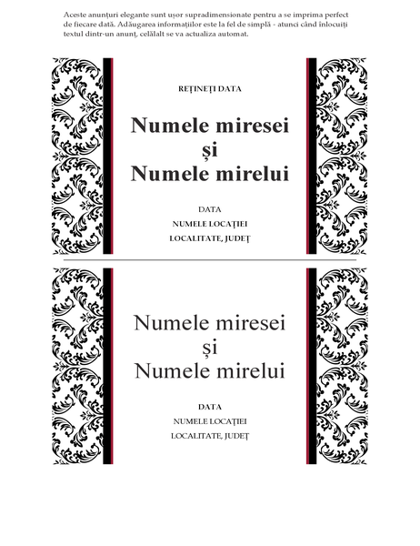 Anunț de nuntă (proiectare cu alb și negru pentru nunți) Anunț de nuntă (proiectare cu alb și negru pentru nunți)