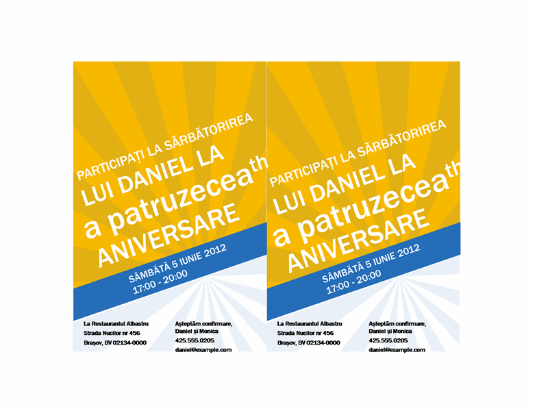 Invitație la petrecere aniversară (proiectare cu raze albastre pe auriu) Invitație la petrecere aniversară (proiectare cu raze albastre pe auriu)