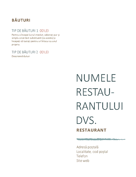 Meniu pentru restaurant Meniu pentru restaurant