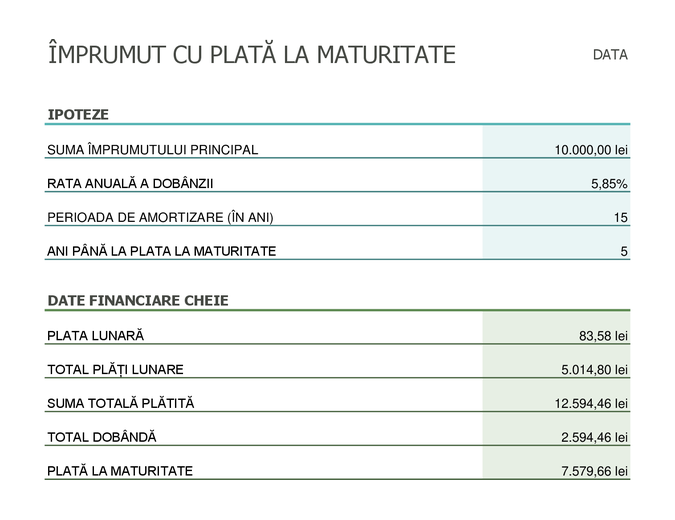 Calculator de plată a împrumutului cu plata la maturitate Calculator de plată a împrumutului cu plata la maturitate