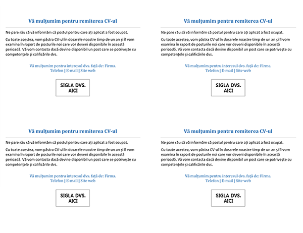 Carte poștală pentru candidați când postul a fost ocupat (4 pe pagină) Carte poștală pentru candidați când postul a fost ocupat (4 pe pagină)