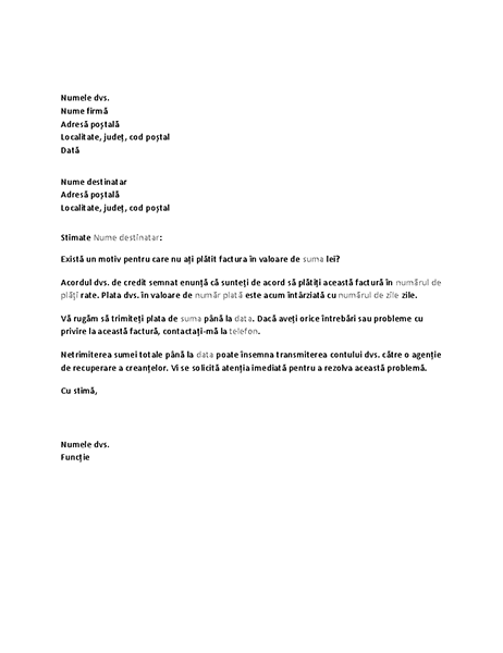 Scrisoare de solicitare a plății pentru un cont cu termen depășit Scrisoare de solicitare a plății pentru un cont cu termen depășit