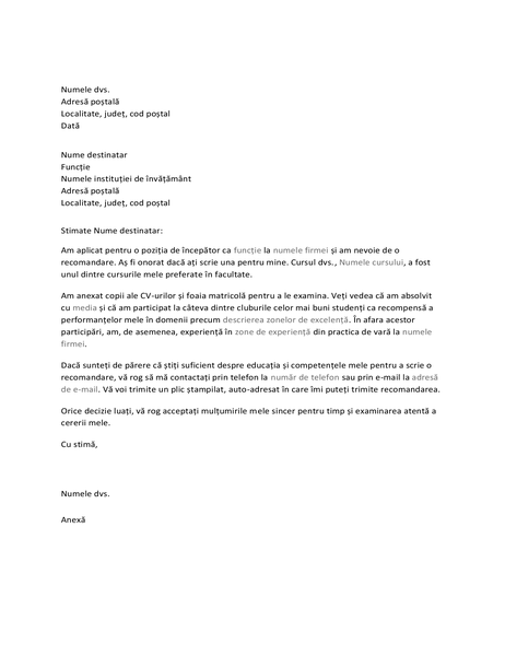 Scrisoare către un profesor solicitând o recomandare Scrisoare către un profesor solicitând o recomandare