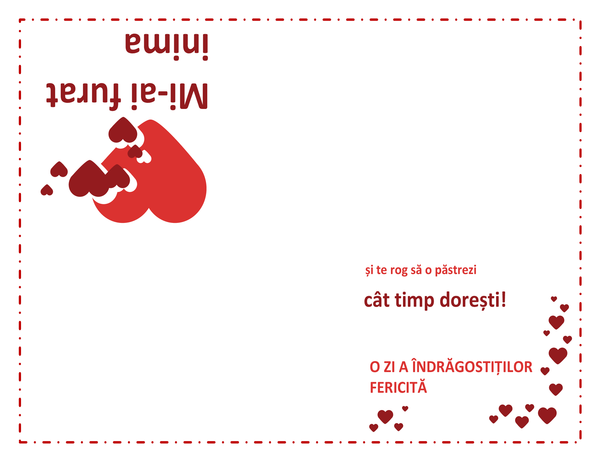Felicitare de Ziua îndrăgostiților (proiectare inimă, pliat în patru) Felicitare de Ziua îndrăgostiților (proiectare inimă, pliat în patru)