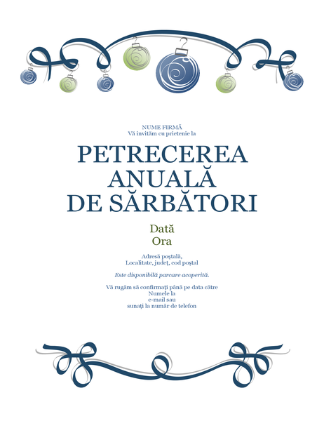 Fluturaș pentru petrecerea de sărbători, cu ornamente și panglică albastră (proiectare oficială) Fluturaș pentru petrecerea de sărbători, cu ornamente și panglică albastră (proiectare oficială)