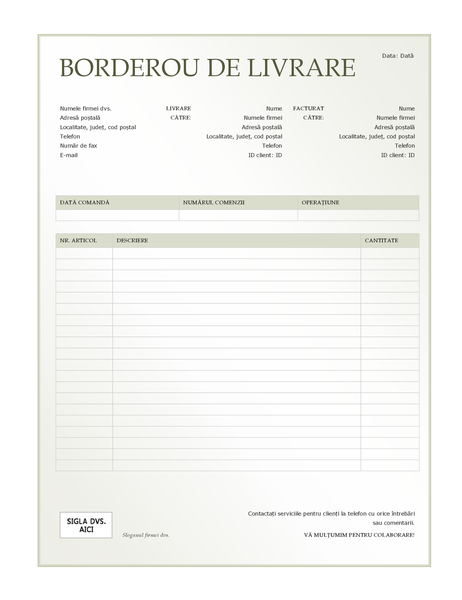 Borderou de livrare (proiectare Gradient verde) Borderou de livrare (proiectare Gradient verde)