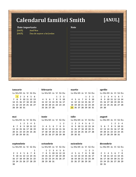 Calendar de familie (orice an, l-d) Calendar de familie (orice an, l-d)