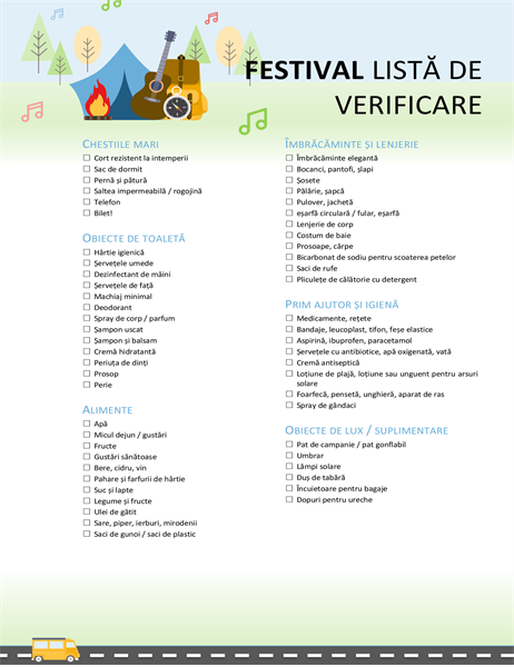 Listă de verificare pentru festival Listă de verificare pentru festival