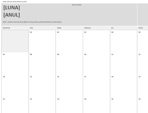 Calendar de teme pentru acasă Calendar de teme pentru acasă