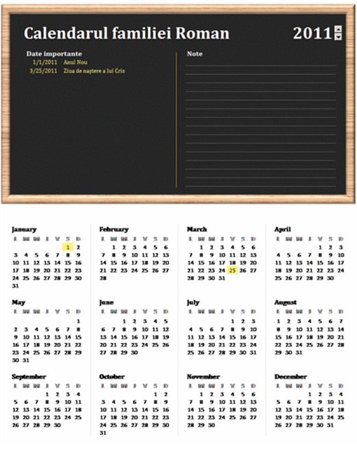 Calendar de familie (orice an, luni-duminică) Calendar de familie (orice an, luni-duminică)