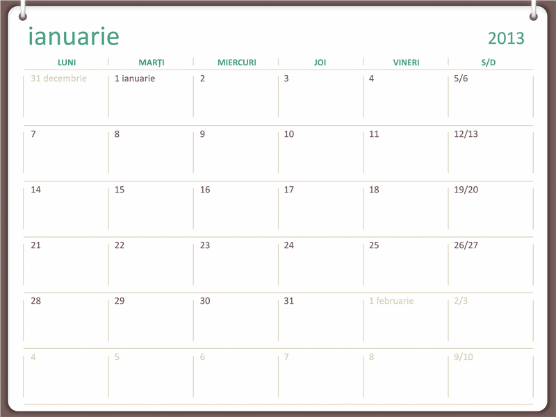 Calendar 2013 - proiect cu două cercuri (L - D) Calendar 2013 - proiect cu două cercuri (L - D)
