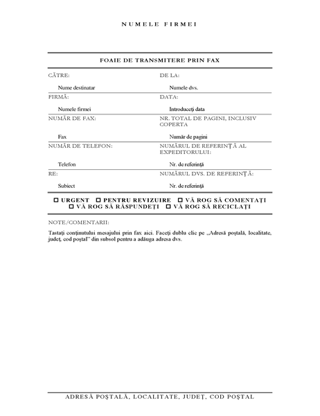 Pagină de însoțire fax (elegantă) Pagină de însoțire fax (elegantă)