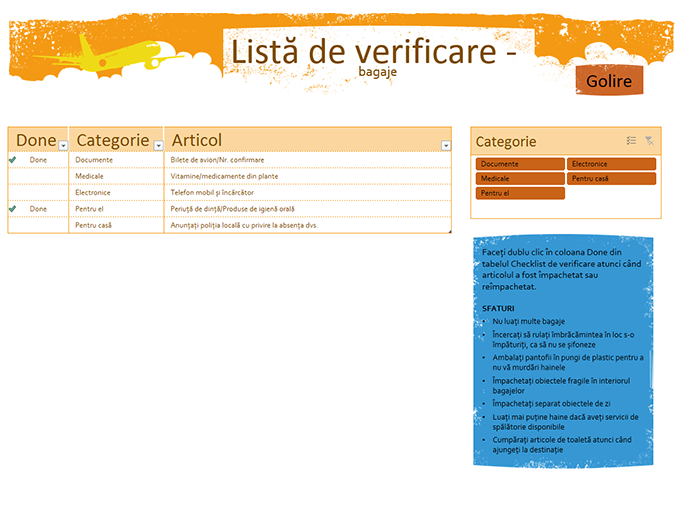 Listă de verificare - bagaje pentru vacanță Listă de verificare - bagaje pentru vacanță