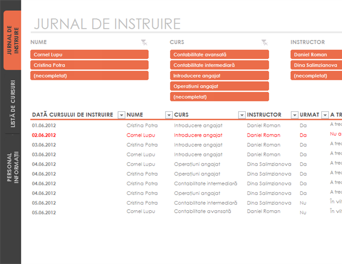 Instrument de urmărire a instruirii pentru angajați Instrument de urmărire a instruirii pentru angajați