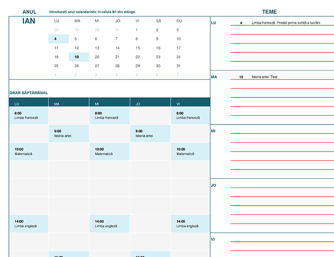 Calendar pentru elevi/studenți (Lun)