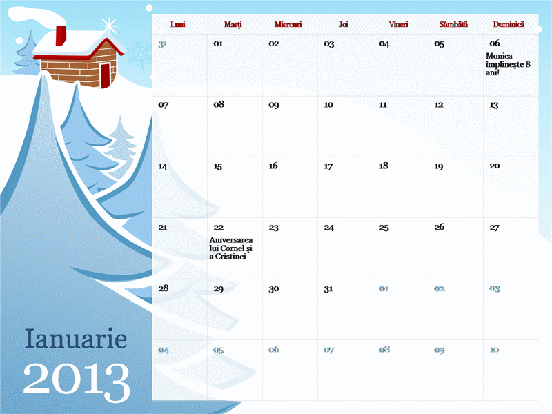 Calendar de sezon ilustrat 2013, Luni-Duminică Calendar de sezon ilustrat 2013, Luni-Duminică