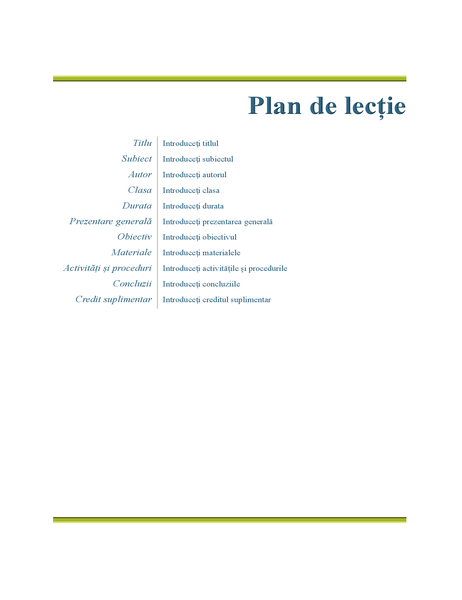 Planul de lecție al profesorului