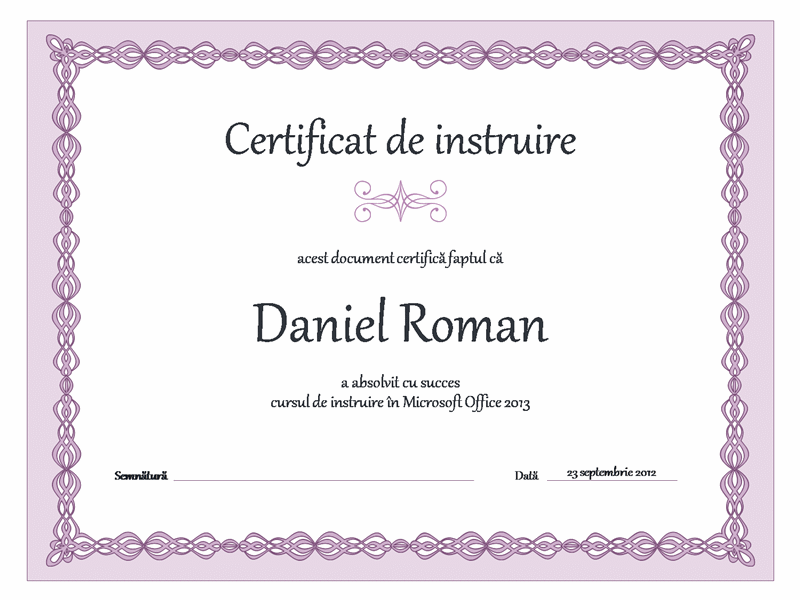 Certificat de instruire (proiectare cu bordură violet) Certificat de instruire (proiectare cu bordură violet)