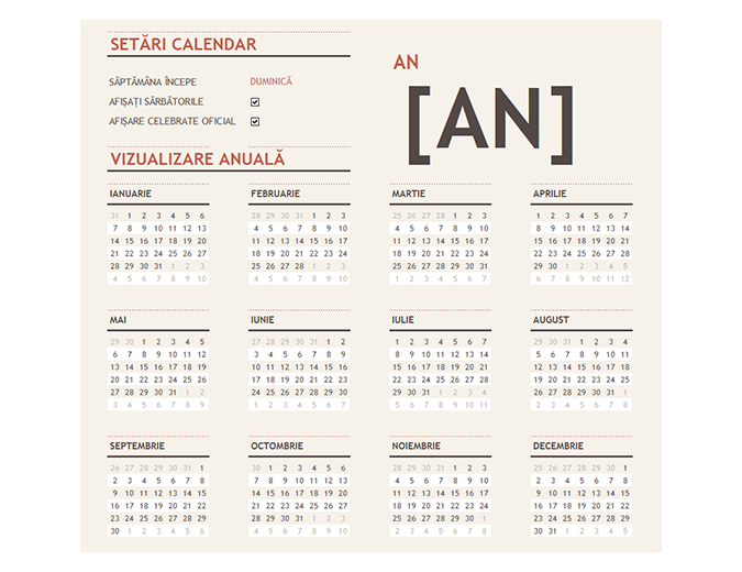 Calendar pentru orice an cu sărbători Calendar pentru orice an cu sărbători