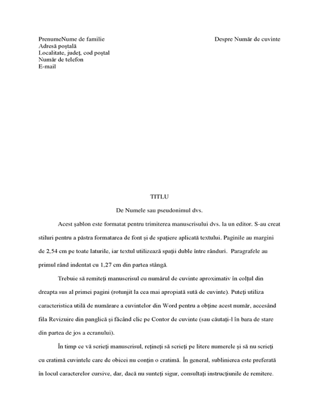 Format de manuscris de narațiune Format de manuscris de narațiune
