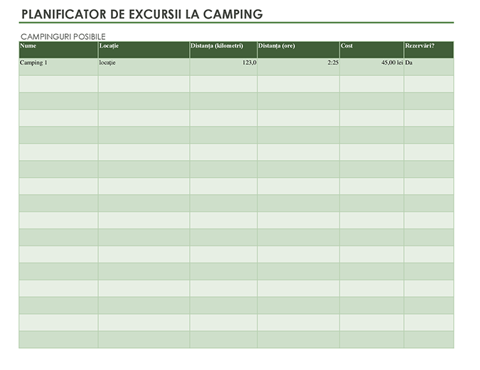 Planificator de excursii la camping Planificator de excursii la camping