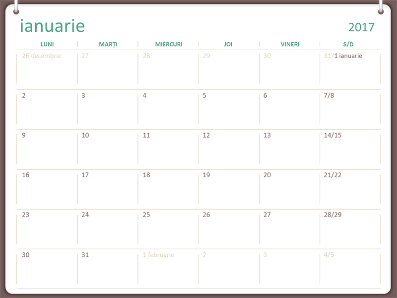 Calendar 2017 (l-d, proiect cu două inele) Calendar 2017 (l-d, proiect cu două inele)