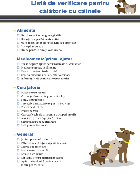 Listă de verificare pentru călătorie cu câinele Listă de verificare pentru călătorie cu câinele