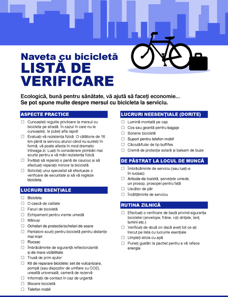 Listă de verificare pentru navetă cu bicicleta Listă de verificare pentru navetă cu bicicleta