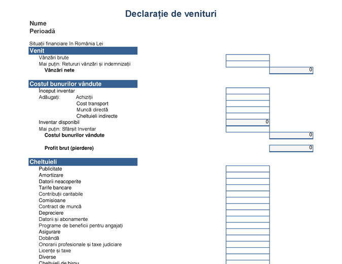 Declarație de venituri 1 an Declarație de venituri 1 an