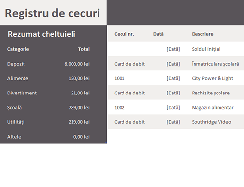 Registru de cecuri Registru de cecuri