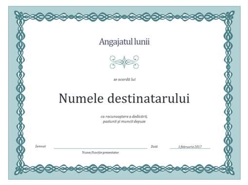 Certificat pentru Angajatul lunii (proiect cu lanț albastru) Certificat pentru Angajatul lunii (proiect cu lanț albastru)