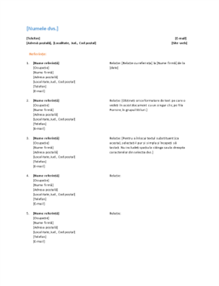 Listă de referințe pentru CV (proiect funcțional)