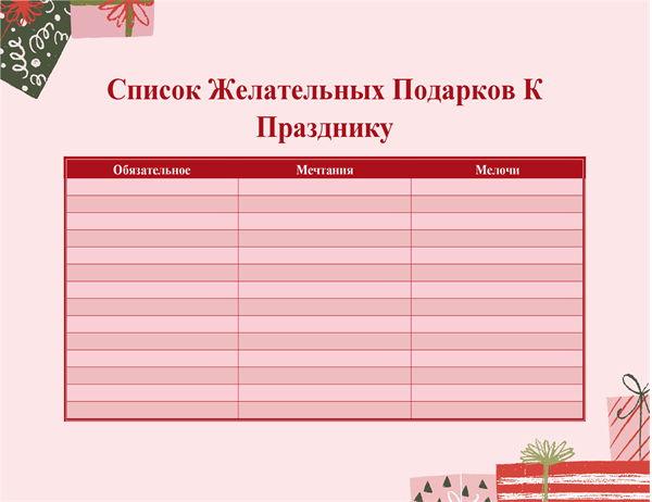 Праздничный список желаний для взрослых Праздничный список желаний для взрослых