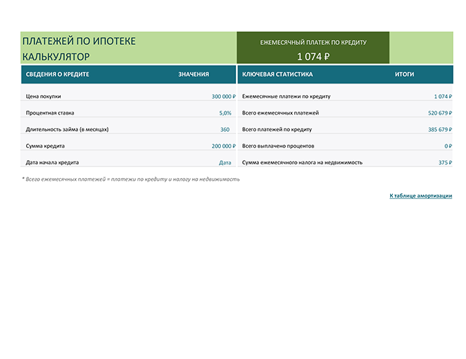 скачать ипотечный калькулятор xls
