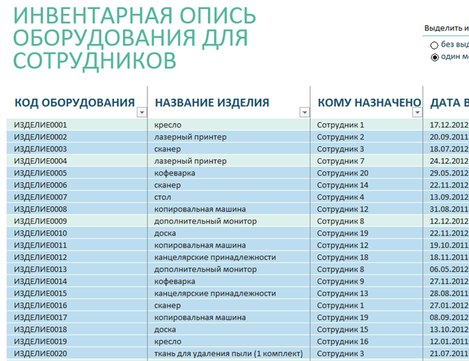 Список оборудования Список оборудования