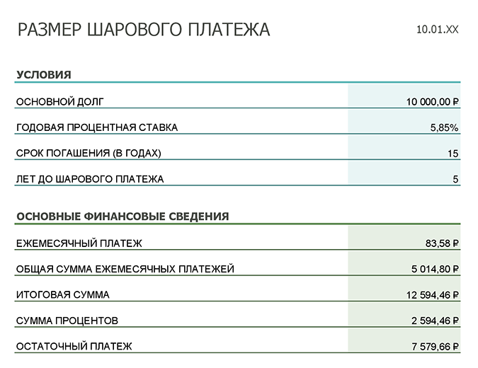 Расчет размера шарового платежа Расчет размера шарового платежа