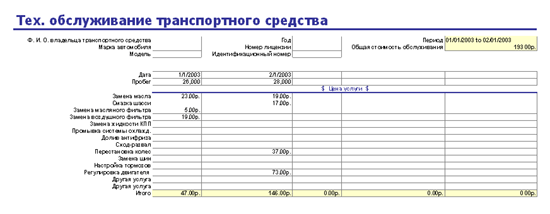 Бортовой журнал автомобиля excel